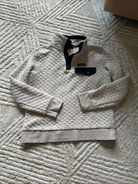 Patagonia women’s Quilted Zip Pullover - Cream with Navy Trim